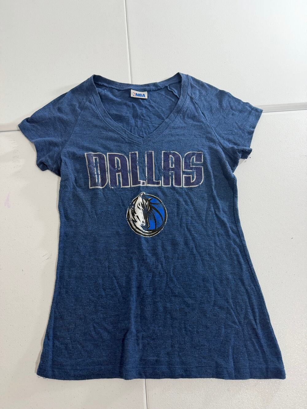 Dallas Mavericks NBA V-Neck T-Shirt Navy Blue Women's Fitted Tee